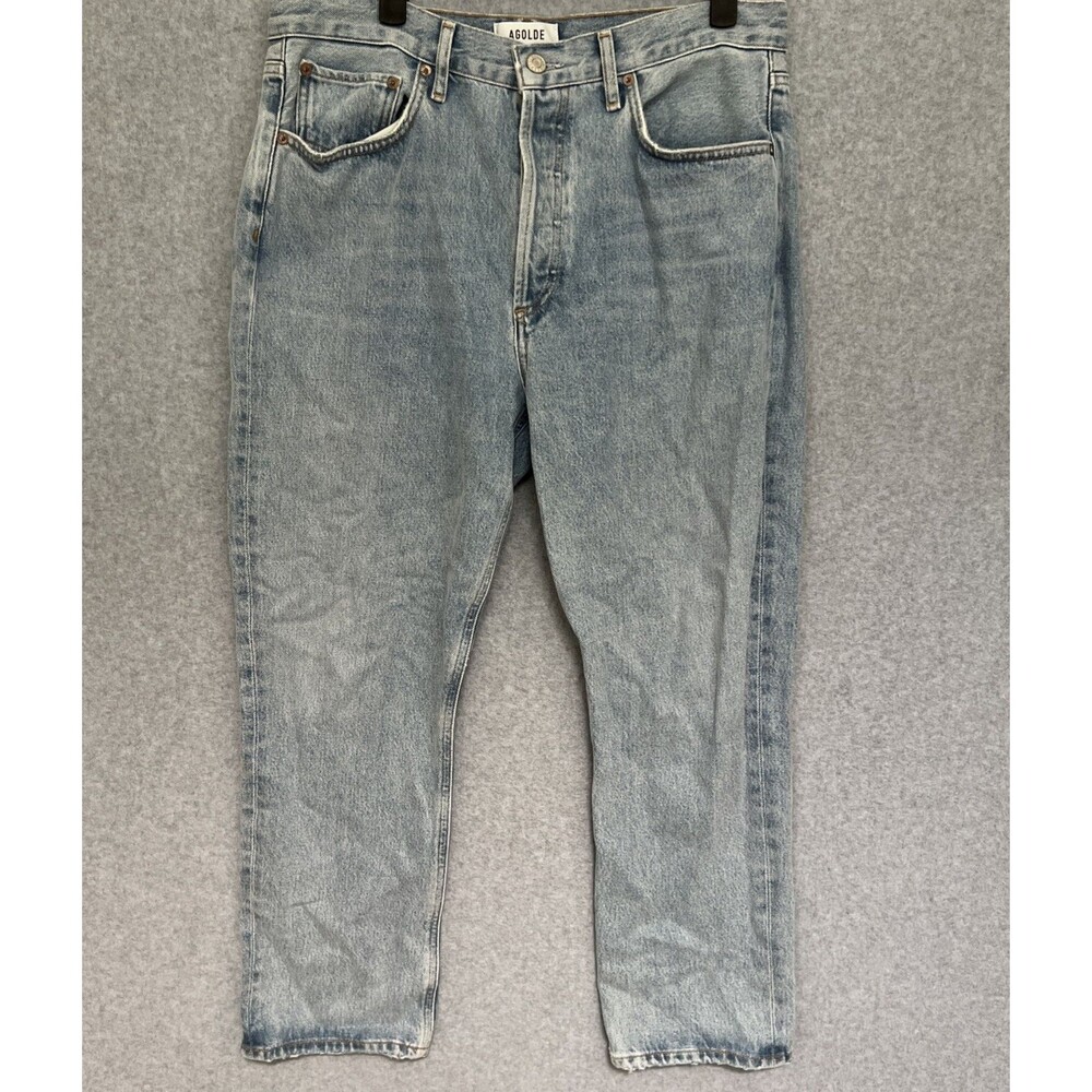 AGolde Riley High Rise Straight Crop Jeans Size 30 Light Wash Button Fly Organic